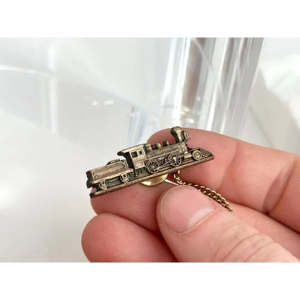 Locomotive Train Brass Toned Vintage Men's Tie Tack